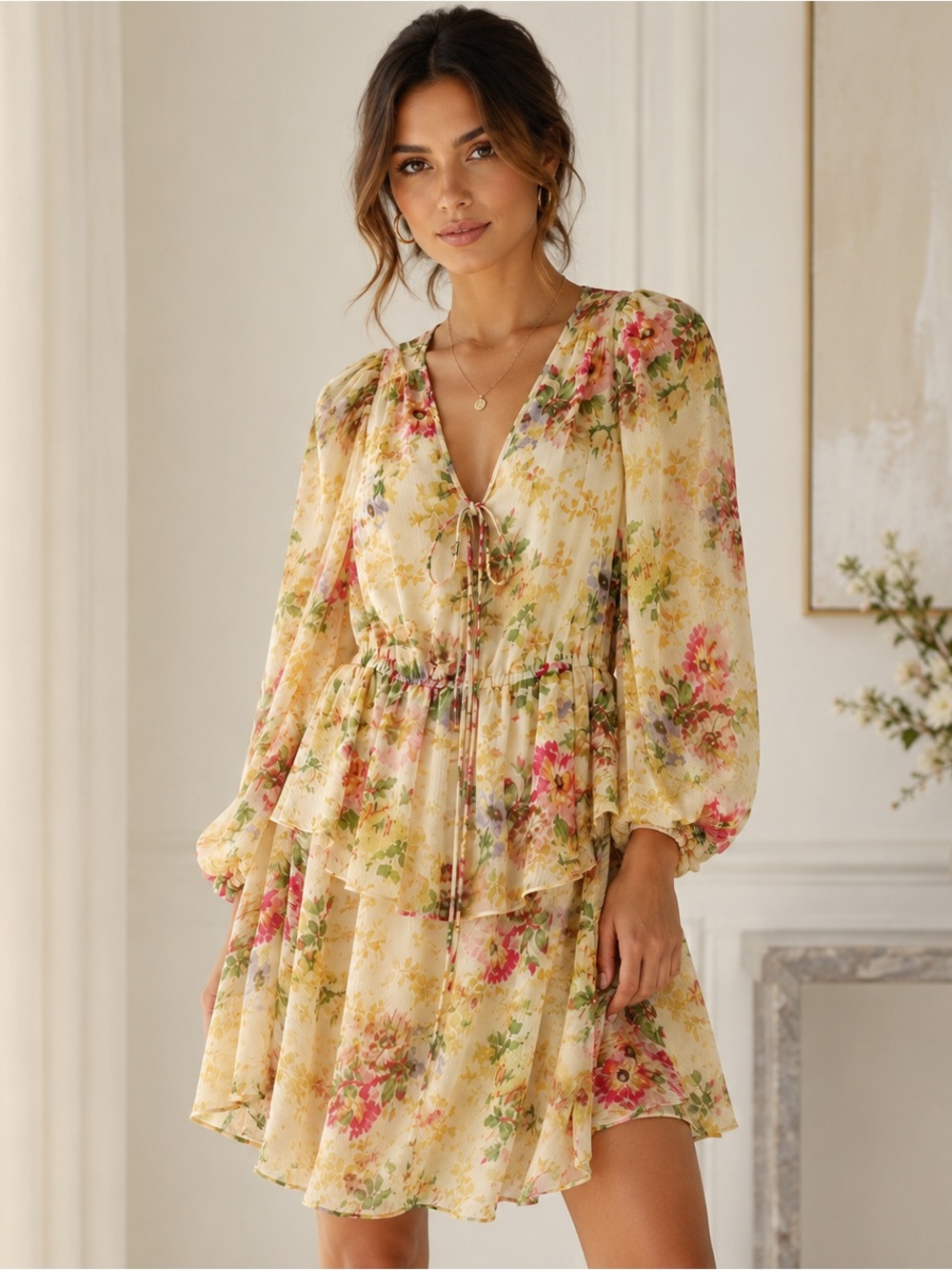 NWT Ted Baker Tamziiy Floral Print Tie Front Mini Dress Size 1 / US 4 MSRP $295
